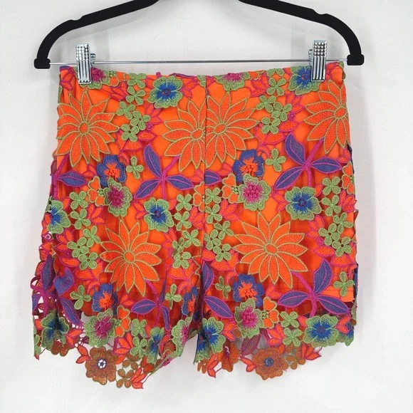 Akira Iris Orange Floral Embroidered Lace Shorts Size S Hot Pants Party Colorful - Picture 2 of 10